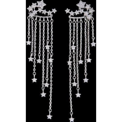 Blachette Shining Stars Pierced Tassel Drop Dangle Long Earrings For Women Wedding Bridal Banquet Party Performance Jewelry