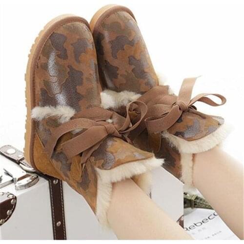 Sexy Camouflage 100% Real Fur Classic Mujer Botas Waterproof Genuine Sheepskin Leather Snow Boots Winter Shoes for Women