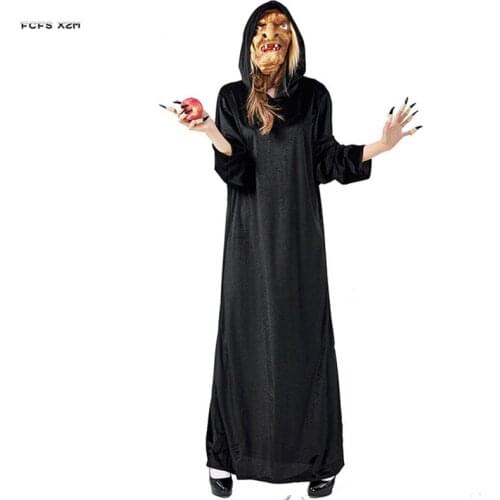 S-L Gothic Woman Halloween Old Sorceress Costumes Female Black Witch Cosplay Carnival Purim Nightclub Bar Role Play Party Dress