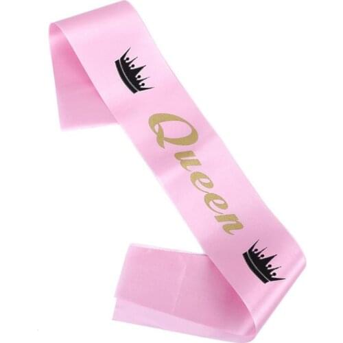 Gold Words Prom Queen King Sash Personalised Celebration Satin Ribbon Sashes with Print Crown for Birthday Hen Pageant Party
