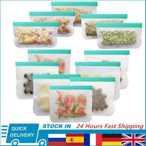 12Pcs/Set Silicone Bag PEVA Silicone Food Storage Bag Containers Leakproof Reusable Shut Bag Fresh Bag Food Storage Bag