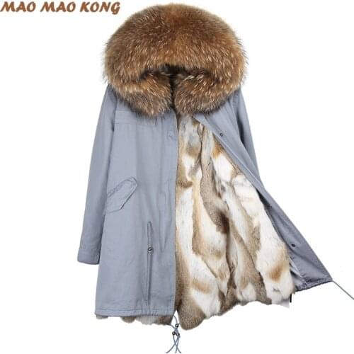 2020 new winter jacket women long coat real large raccoon fur collar hooded and real rex rabbit fur thick warm liner top quality