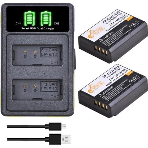 LP-E10 LP E10 LPE10 Battery Charger Kits for Canon EOS 1100D 1200D 1300D Kiss X50 X70 X80 Rebel T3 Batteries with Type C Port