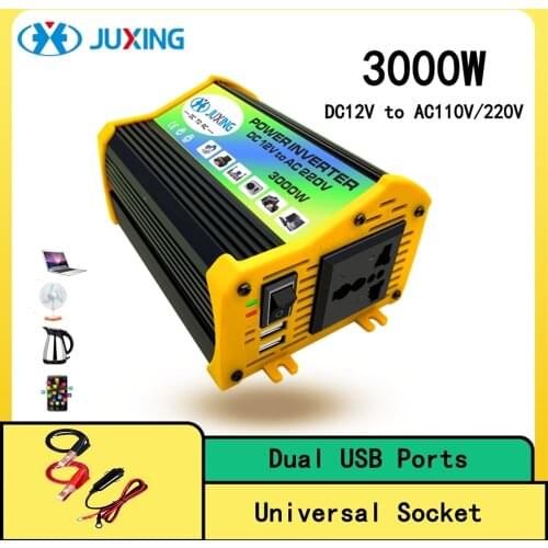 JUXING 3000W Car Power Inverter DC12V to AC110V/220V Converter with Universal Socket 2 USB Ports Use for Vehicle, Home, Outdoor