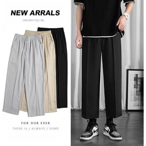 Pants Neutral Trend Straight Tube Loose And Wide Leg All-match Show Thin Ice Silk Hanging Casual Men Solid Color Time Limited