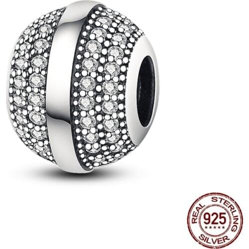 2021 New 925 Sterling Silver CZ Cubic Zircon Pave Charm Beads fit Original Pandora Bracelet Bangle 925 Silver Jewelry Making