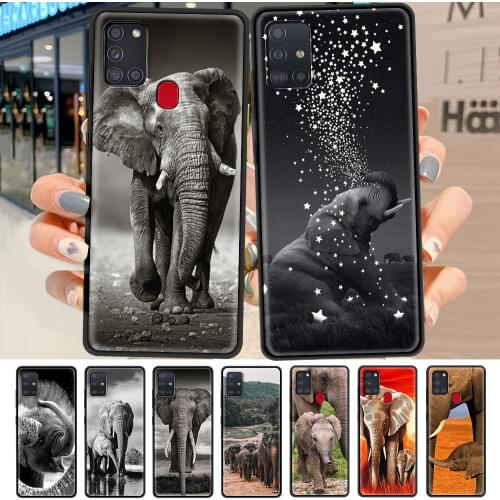 Mobile Phone Case For Samsung Galaxy A51 A71 A12 A21s A31 A52 A32 5G A41 A02s Black Stylish Protect Cover Indian Animal Elephant