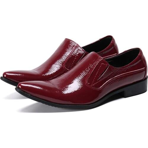 Christia Bella Handmade Men Classic Plus Size Shoes Pointed Toe Man Wine Red Genuine Leather Shoes Fashion Men Party Dress Shoes