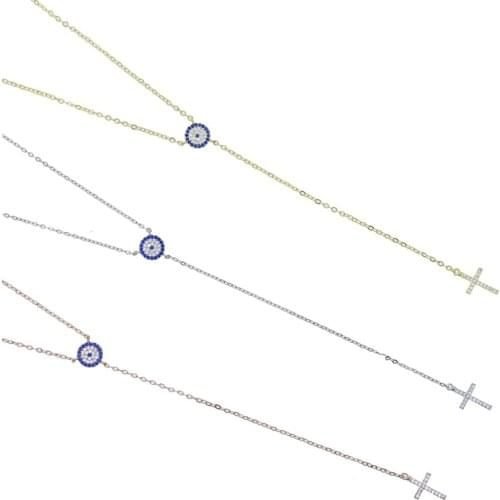 Delicate Round Circle eye Necklaces And cross Pendants Gold Silver Color Chain Halo Y Long Necklace Fashion Jewelry Colar Female