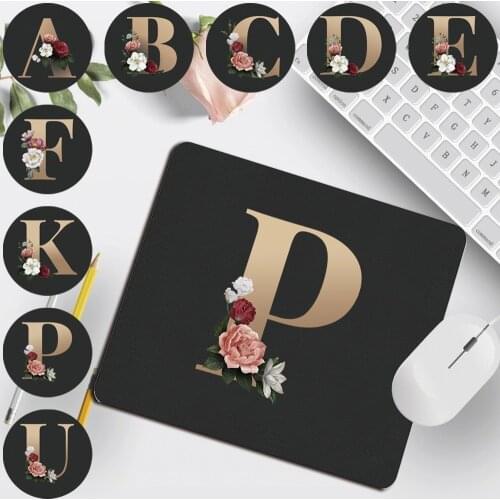 Computer Mousepad Portable Gaming Mouse Mat Small 25x21cm Waterproof PU Leather Gold 26 Letter Pattern Series Mouse-Pad
