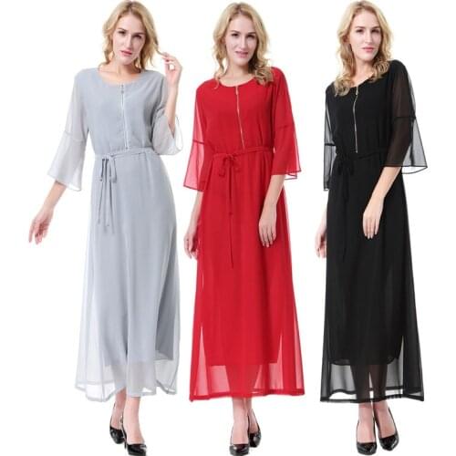 2020 Autumn Women Muslim Dress Chiffon Dubai Jilbabs and Abaya Dress Turkish Women Clothing Abaya Islamic Khimar Clothes