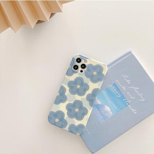 Cute Blue Flower Case For iPhone X XR XS 7 8 Plus Phone Case Liquid Silicone Full Protection Cover For iPhone 11 12 Pro Mini