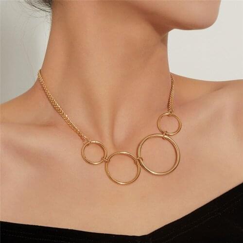 Fashion Simple Geometric Multi Ring Necklace For Women Irregular Hippie Vintage Circles Pendant Necklace On Neck Jewelry New