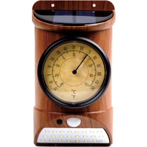 2Pcs Europe Solar Powered Wall Mount Clock Hygrometer Thermometer Sensor Light Lamp Needle Wall Clocks Home Decor