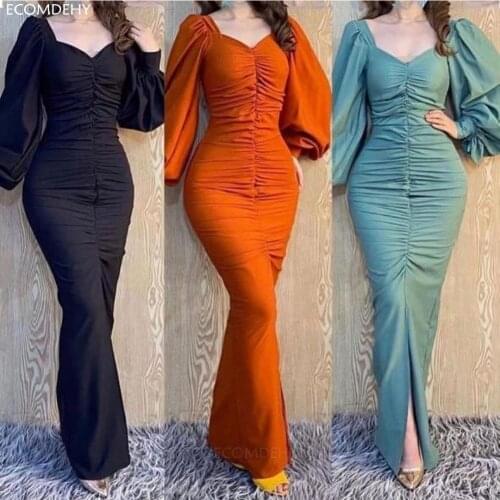 New Arrival Elegant Puffy Sleeve Evening Dresses Sexy Slit Formal Party Gowns платье Robe Femme Vestidos de fiesta Abendkleider