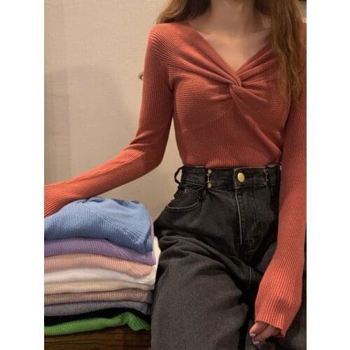 Tight Sweater Long Sleeve V-neck Womens Sexy Sweater