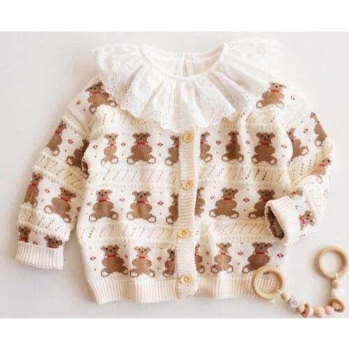Adorable full bear printing pattern sweater for boys cotton knitted long sleeve cardigans for girls sweater children tops Christ