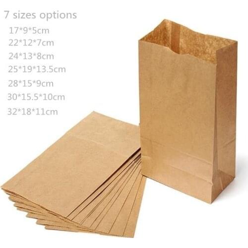 100pcs/lot-17*9*5cm Blank Kraft Paper Bags Sandwich Bread Food Takeout Bags Wedding Party Favour Gift Bags 7 sizes options