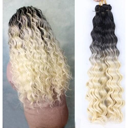 Full Star 20" Deep wave Synthetic Hair Crochet Braid Hair Black Ombre Bug Blonde Color Hair 80g 1-6 pack Weave Braiding Hair