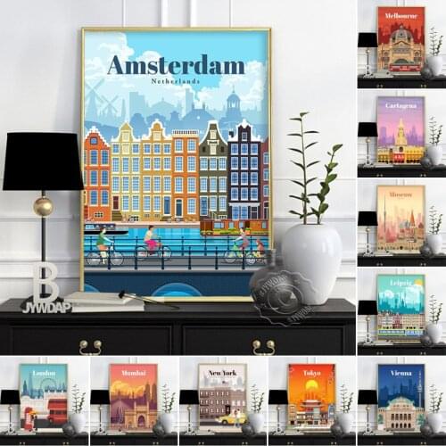 World Travel City Poster, Vienna London Wall Stickers, Japan Tokyo City Poster, Moscow New York Amsterdam Venice Print Art Decor