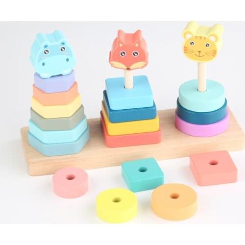 QWZ New Baby Toys Wood Animal Matching Set Geometric Sorting Board Montessori Kids Educational Toy Stacked Puzzle Child Gift