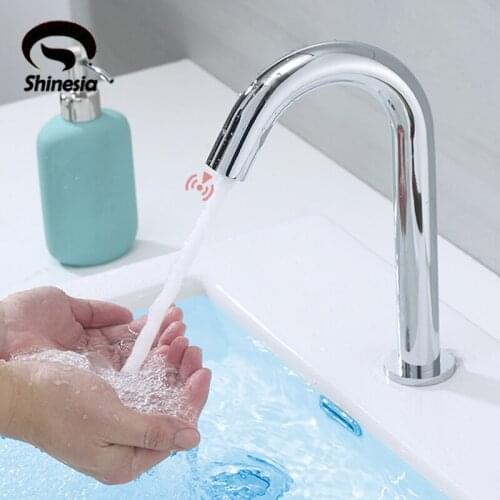 ShinesiaChrome Infrared Sensor Basin Sink Faucet Touchless Automatic Touch Free Water Saving Sensor Deck Mount Sense Mixer Tap