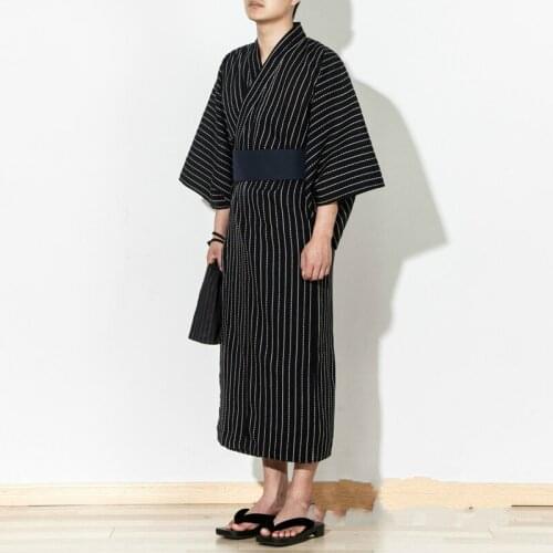 Japanese Kimono Traditional Men Yukata Robe Japan Style Asian Clothes Bathrobe Pajamas Nightgown Cotton Kimonos Homme