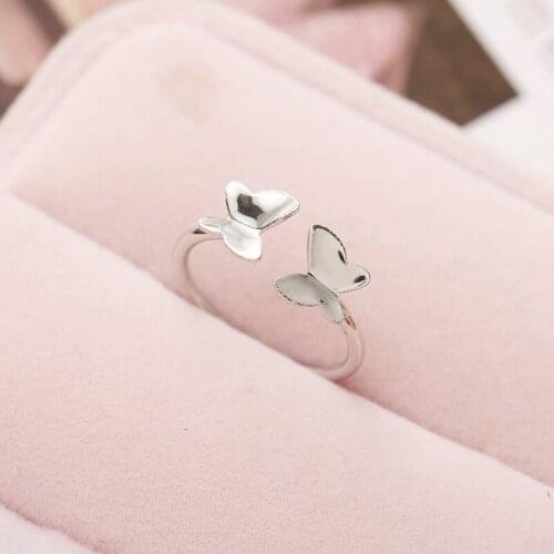 Korean Fashion Silver Color Butterfly Ring for Women Adjustable Open Design Insect Ring Wedding Party Statement Jewelry Gift
