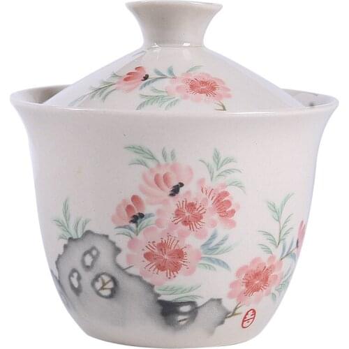 Hand-Painted Ceramic Gaiwan 220ml Jade Mud Whiteware Three-Force Cover Bowl Handmade Ceramic Tea Tureen