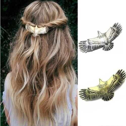 Viking Hair Jewelry Eagle Animal Vintage Style Antique Gold and Antique silver color Hair Clips Hairpins for Girl Women Female