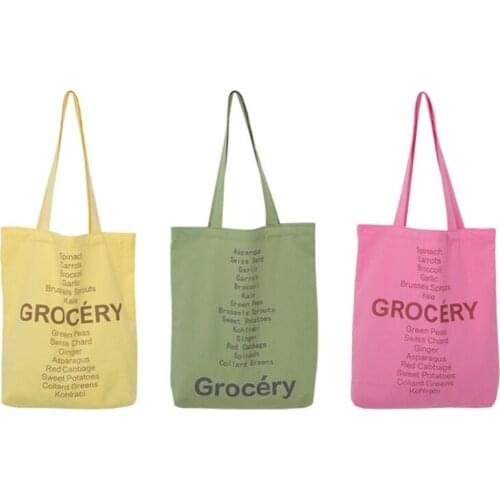 Women Shopping Bag Grocery Letter Design Ladies Shoulder Bags Canvas Handbag Reusable Tote