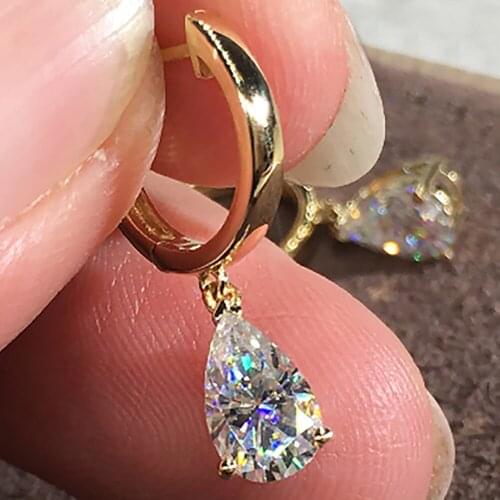 14K Yellow Gold Women Drop Clip Hoop Earrings Moissanite Diamonds 0.5 1 2 Carat Water Drop Wedding Party Engagement Anniversary