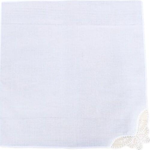 28x28cm Women Plain White Square Handkerchiefs Crochet Butterfly Lace Corner Bridal Wedding DIY Cotton Napkin Pocket Hanky Towel