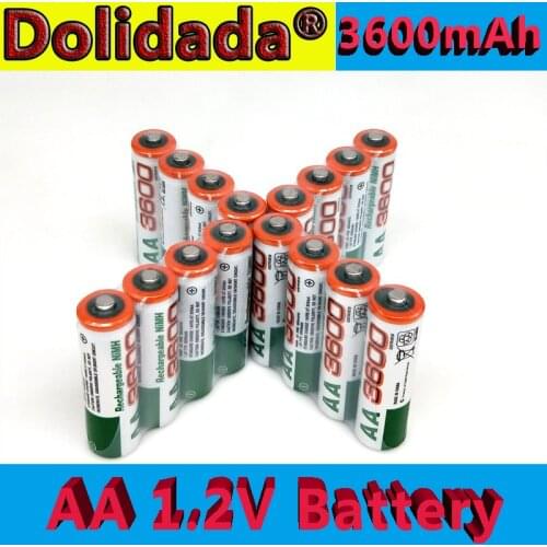 Dolidada 100% new AA battery 3600 mAh rechargeable battery, 1.2V Ni-MH AA battery, suitable for clocks, mice, computers