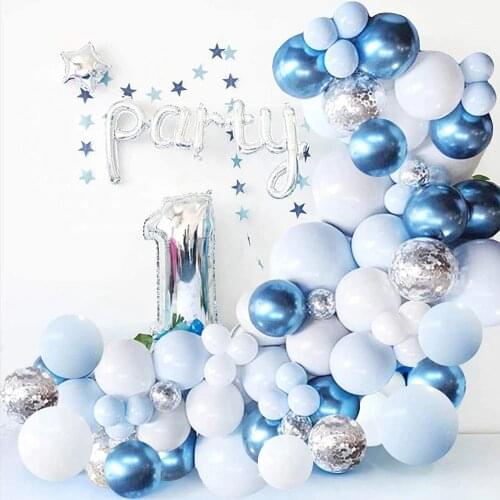 126Pcs/set Macaron Blue Balloons Garland Kit Blue Silver Balloon Arch Globos Baby Shower Kids First ONE Birthday Decor Wedding