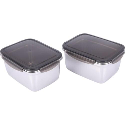 2 Pcs Stainless Steel Rectangle Fresh-Keeping Box Sealed Box Food Container,Fresh-Keeping Lunch Box with Lid - 2800Ml