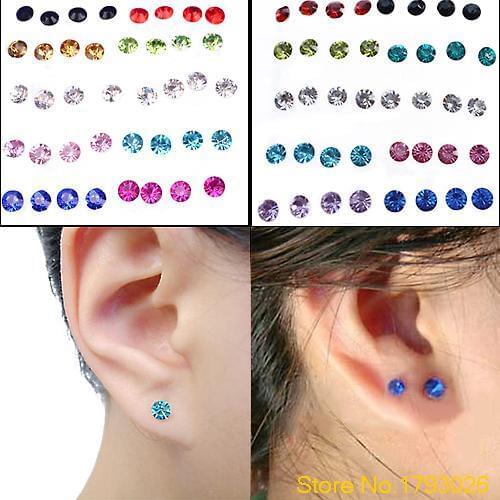 20 Pairs Womens 5mm Candy Color Crystal Allergy Free Ear Studs Earrings 4T7C