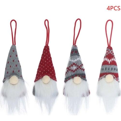 4pcs Christmas Swedish Gnome Santa Plush Doll Ornaments Hanging Xmas Tree Decor