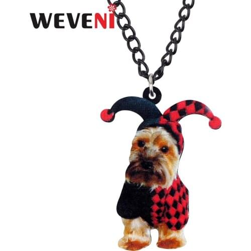 WEVENI Acrylic Halloween Yorkshire Terrier Dog Joker Necklace Choker Sweet Pets Jewelry Teen Girl Charms Party Gift Decorations