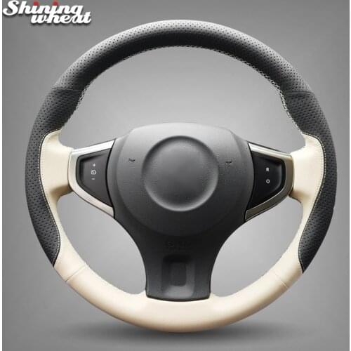 Shining wheat Black Holes Beige Leather Leather Car Steering Wheel Cover for Renault Koleos 2009-2014