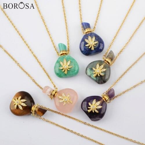 BOROSA 26inch Perfume Bottle Necklaces Stainless Steel Necklace Gold Necklace Essential Oils Perfume Diffuser Jewelry G1943-N