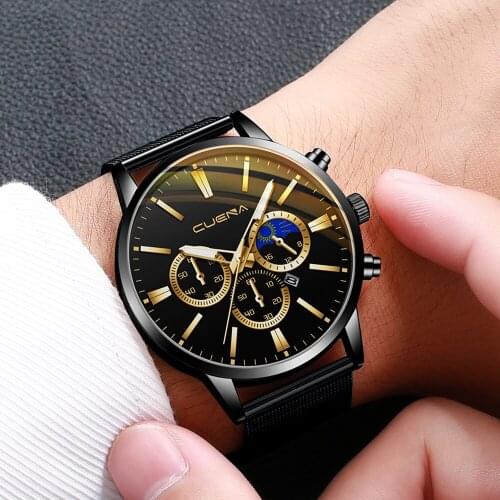 CUENA Men Watches Luxury Quartz Mesh Belt Casual watch for man watches mens 2019 relogio masculino