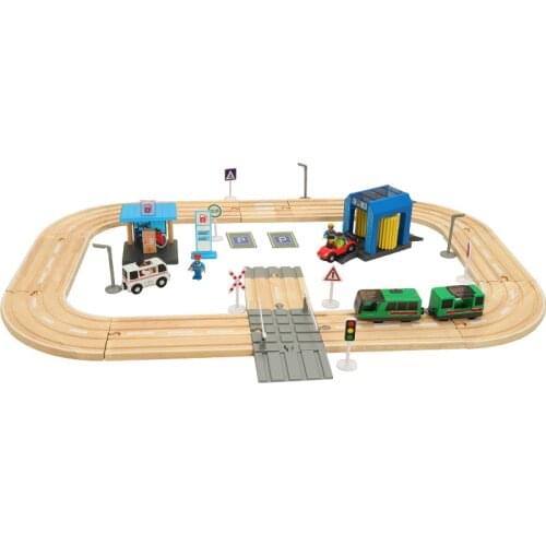 Childrens electric train track set building blocks track magnetic car toy boy track toys gas station car wash room scene