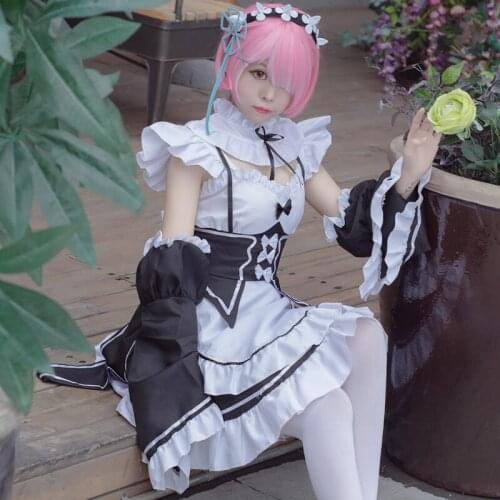 Lolita Dresses Cosplay Costume Waitress Maid Party Stage Costumes Maid Outfit Anime Long Dress Black and White Apron Dress