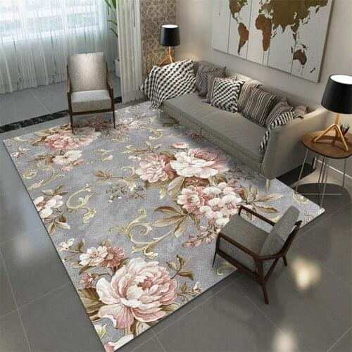American Pastoral Style Carpet Flower Pink Gray Print Living Room Sofa Chair Kitchen Door Mat Bedroom Bedside Non-Slip Area Rugs