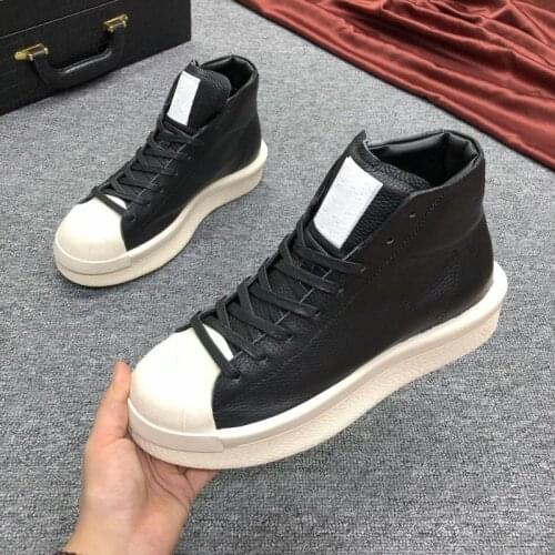 New Luxury Brand Men Fashion High Top Sneakers Spring Autumn Casual High Shoes Men Leather Boots Real Leather Ladies Sneakers
