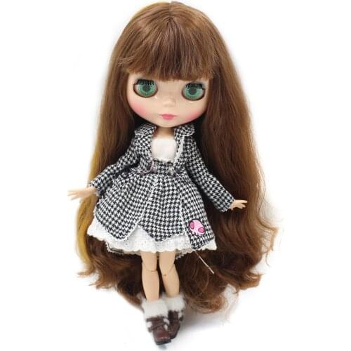 ICY DBS Blyth doll brown mix yellow long hair natural skin glossy face with bangs diy girl gift toy No.9158/0635