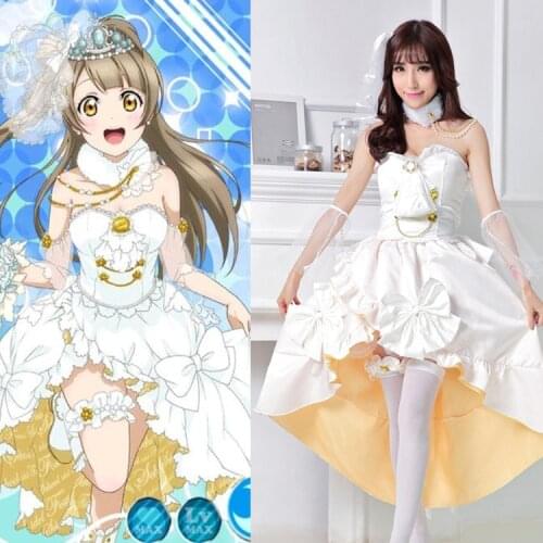 Love Live! Wedding White Valentines Day Awakening Dress Kotori Minami Cosplay Costume + Head veil + Crown