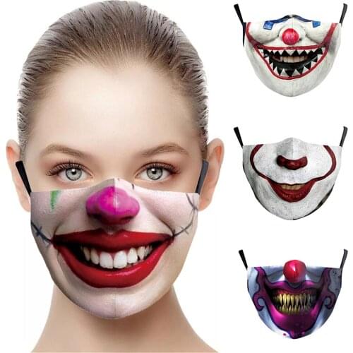 Creative Halloween Horror Joker Face-Protection Mouth Masks Women Men Unisex Cycling Spots Breathable Washable Adult Party Mask