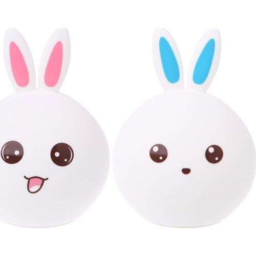 Cute Rabbit Bedside Lamp Tap Control Colorful Color Changing Night Light USB Silicone Lamp for Baby Atmosphere Lamp